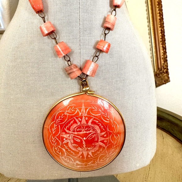 Vintage Carved Aztec Medallion Necklace - Picture 6 of 13